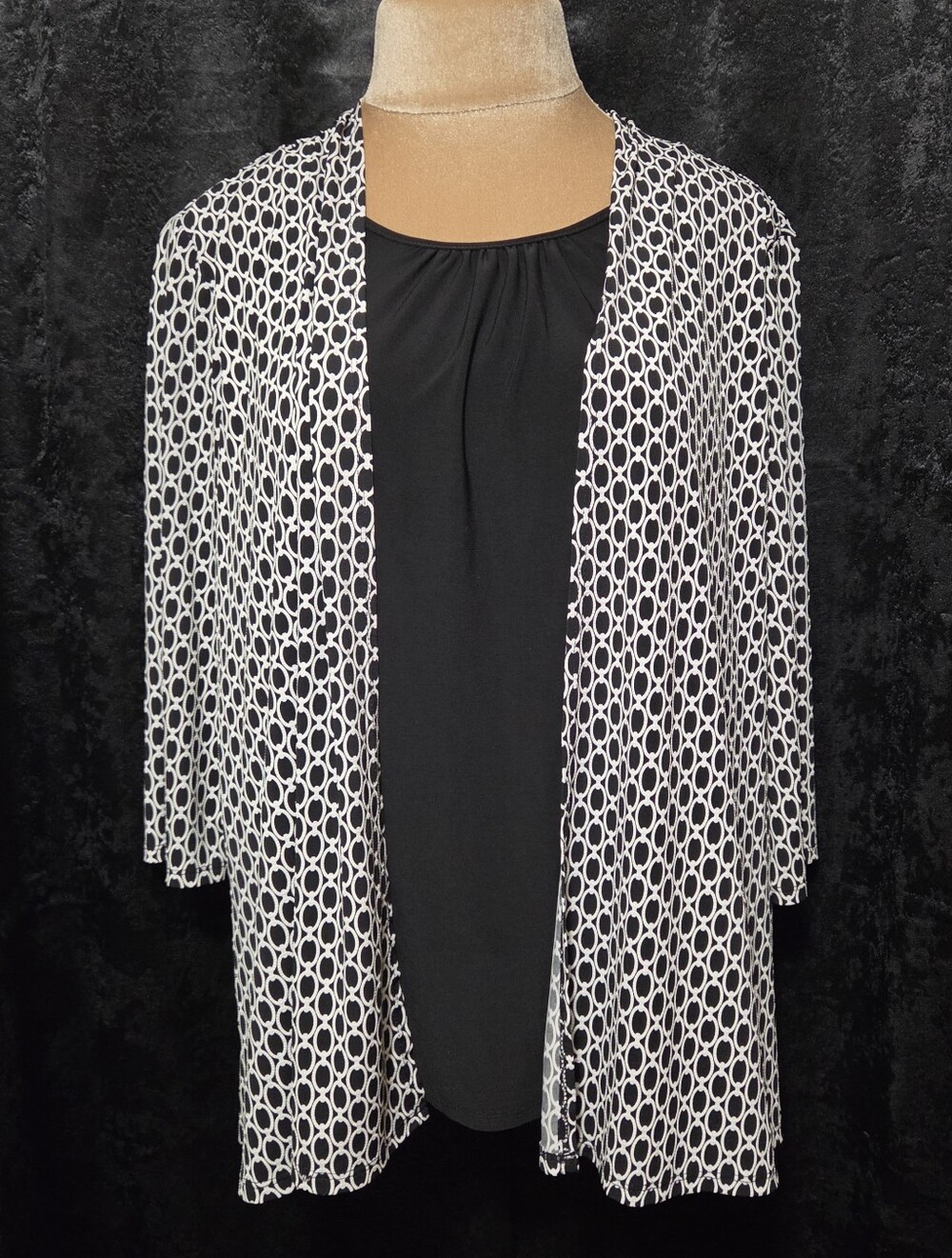 Liz Mccoy XL Black Tank with Black & White Geometric Cardigan